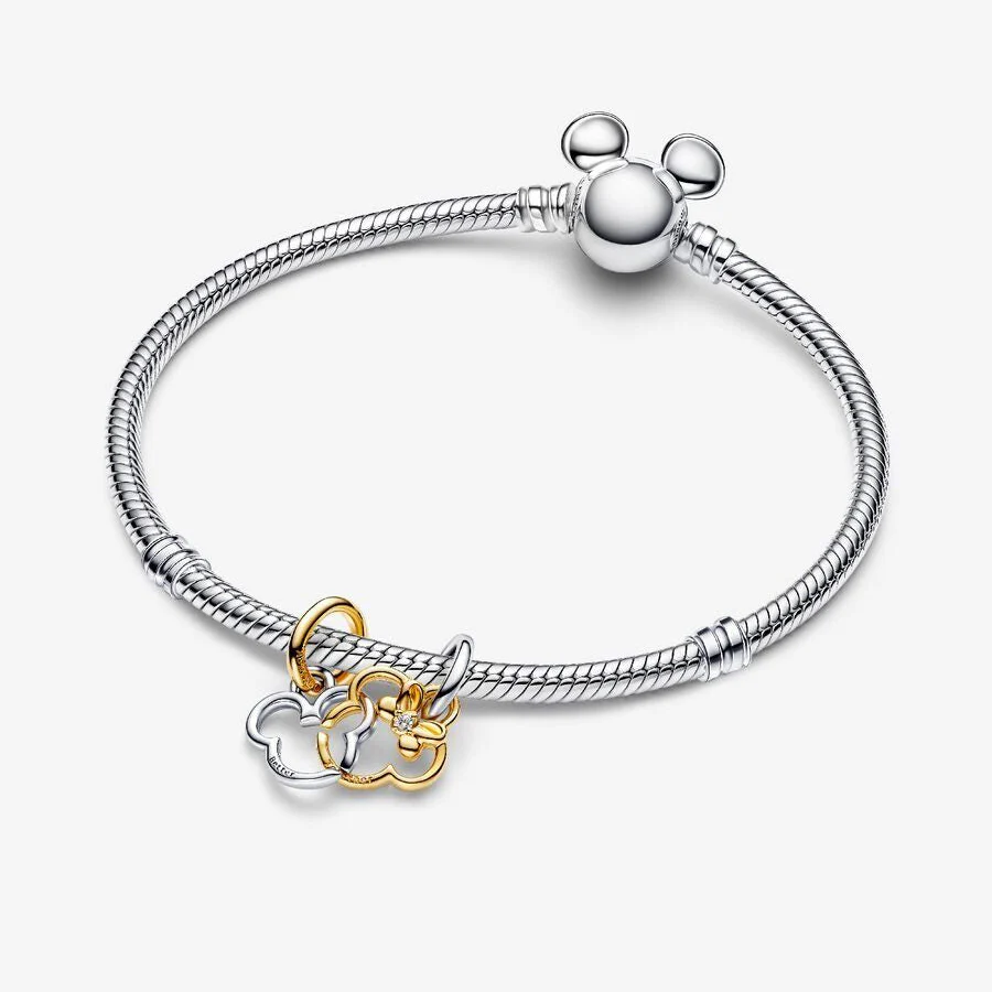 Disney Mickey Mouse & Minnie Mouse Splitable Dangle Charm Hallmarked S925 Sterling Silver - Image 3